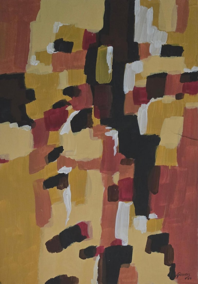 Lise Gervais (attributed) Mixed Media on Board Art: 16.5" x 11.5" (1 of 2)