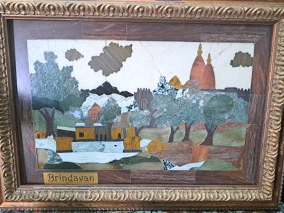 Pietra Dura Large Plaque (Brindavan) Art: 15" x 10" Fr: 18" x 13": Shipping In - House available -