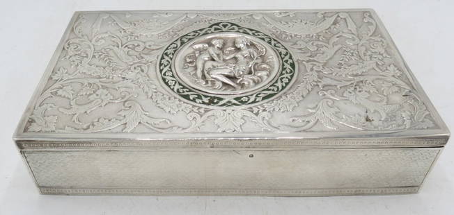 Large Sterling Silver & Enamel Box H: 2" W: 9.5" D: 5.5" France: Shipping In - House available -