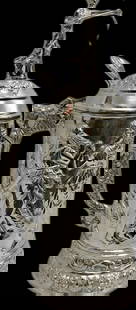 Important Sterling Silver Tankard. Mark .925  H: 12" (38 OZ): Shipping In - House available - An Original and Unique silversmithing creation all hand made by the artist from Bolivia with .925 Sterling silver.