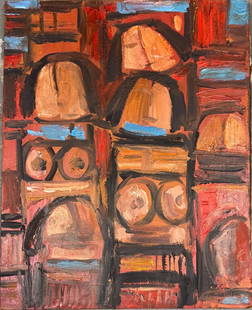 Fateh Moudarres (Attributed) Oil on Canvas Art: 20" x 16": No COA - Shipping In - House available - Fateh al-Moudarres was a Syrian painter and one of the leaders of the modern art movement in Syria. Moudarres studied at the Accademia di Belle Arti in Rome, w