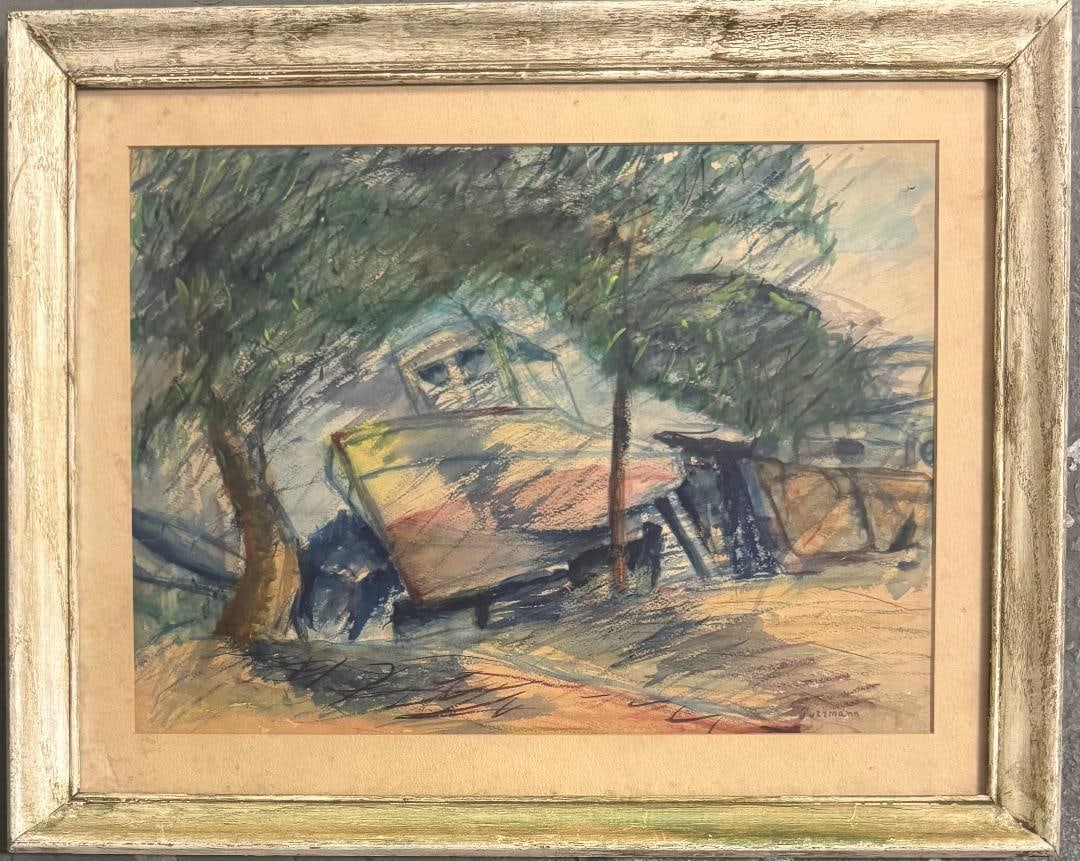 Hans Purrmann (Attributed) Watercolor on paper Art: 11.3" x 15.5": Shipping in - House available. No COA Frame: 16" x 20" Hans Marsilius Purrmann was a German artist. He was born in Speyer where he also grew up. He completed an apprenticeship as a scene painter and i