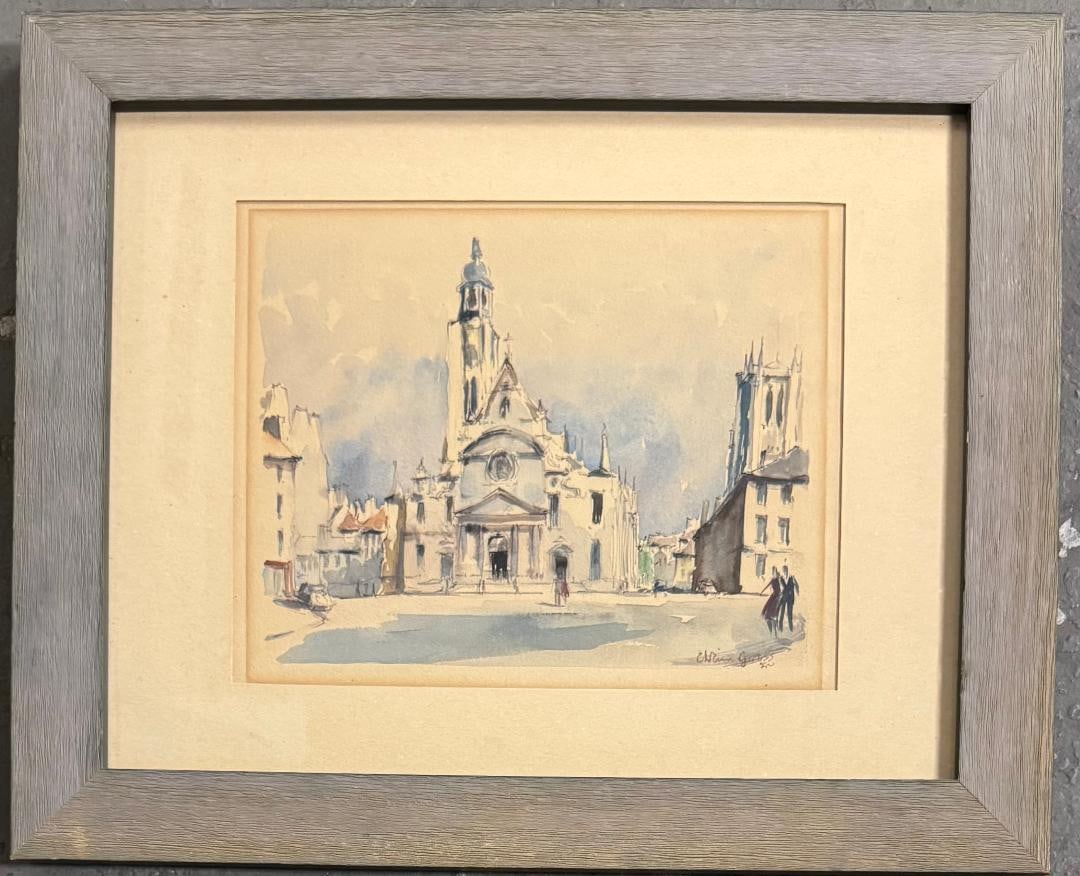 Edgar Payne (Attributed) Mixed Media on Paper Art: 9" x 11.5" Fr: 15" x 18": Shipping in - House available. No COA - Edgar Alwin Payne (1 March 1883 - 8 April 1947) was an American painter. He was known as a Western landscape painter and muralist