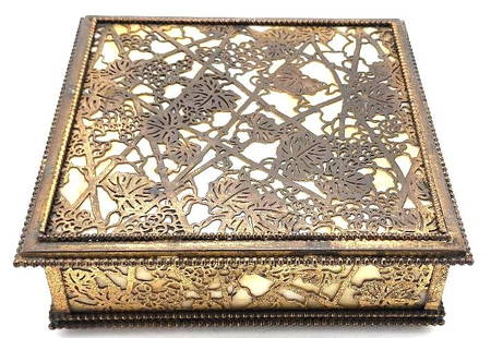 Antique Tiffany Studios New York Pine Needle Box H: 2" W: 8" D: 8": Shipping In - House available