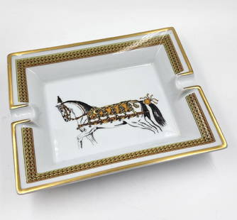 Hermes Paris Porcelain Ashtray 1.5" x 8" x 6.3" France: Shipping In - House available