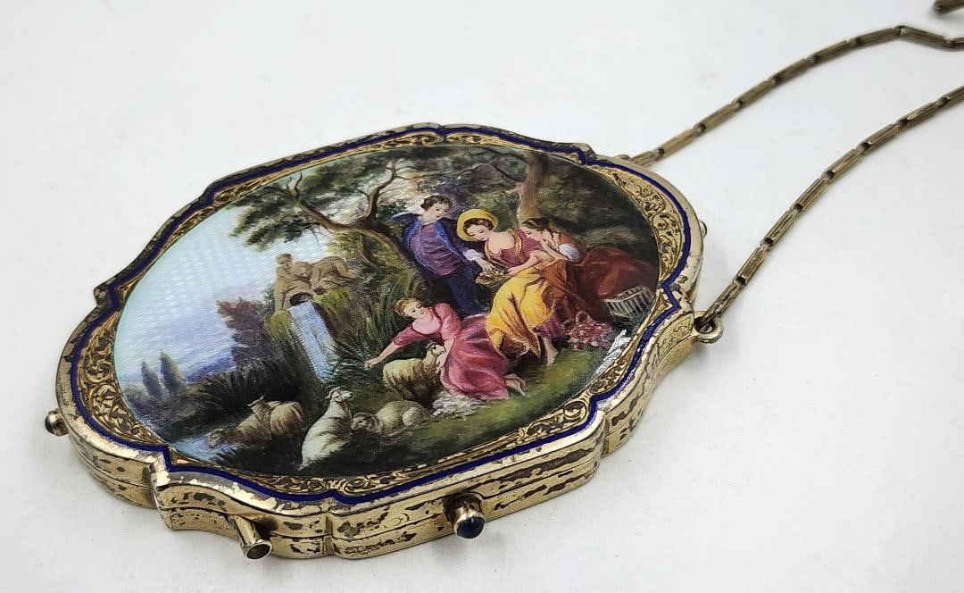 Sterling Silver and Enamel Vanity Box w/ Miniature 0.5" x 3" x 2.3" (1 of 5)