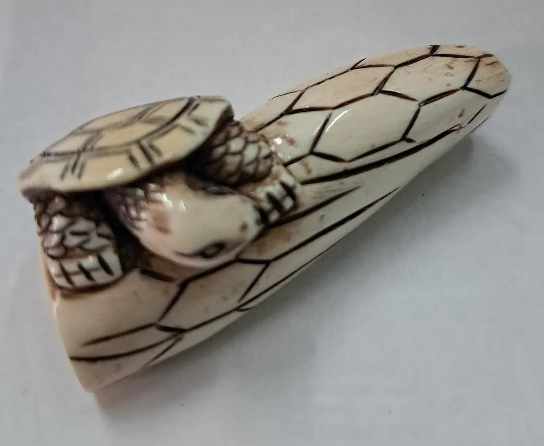 Antique Hand Carved Japanese Signed Netsuke 2.5" x 1.5" Turtle (1 of 3)