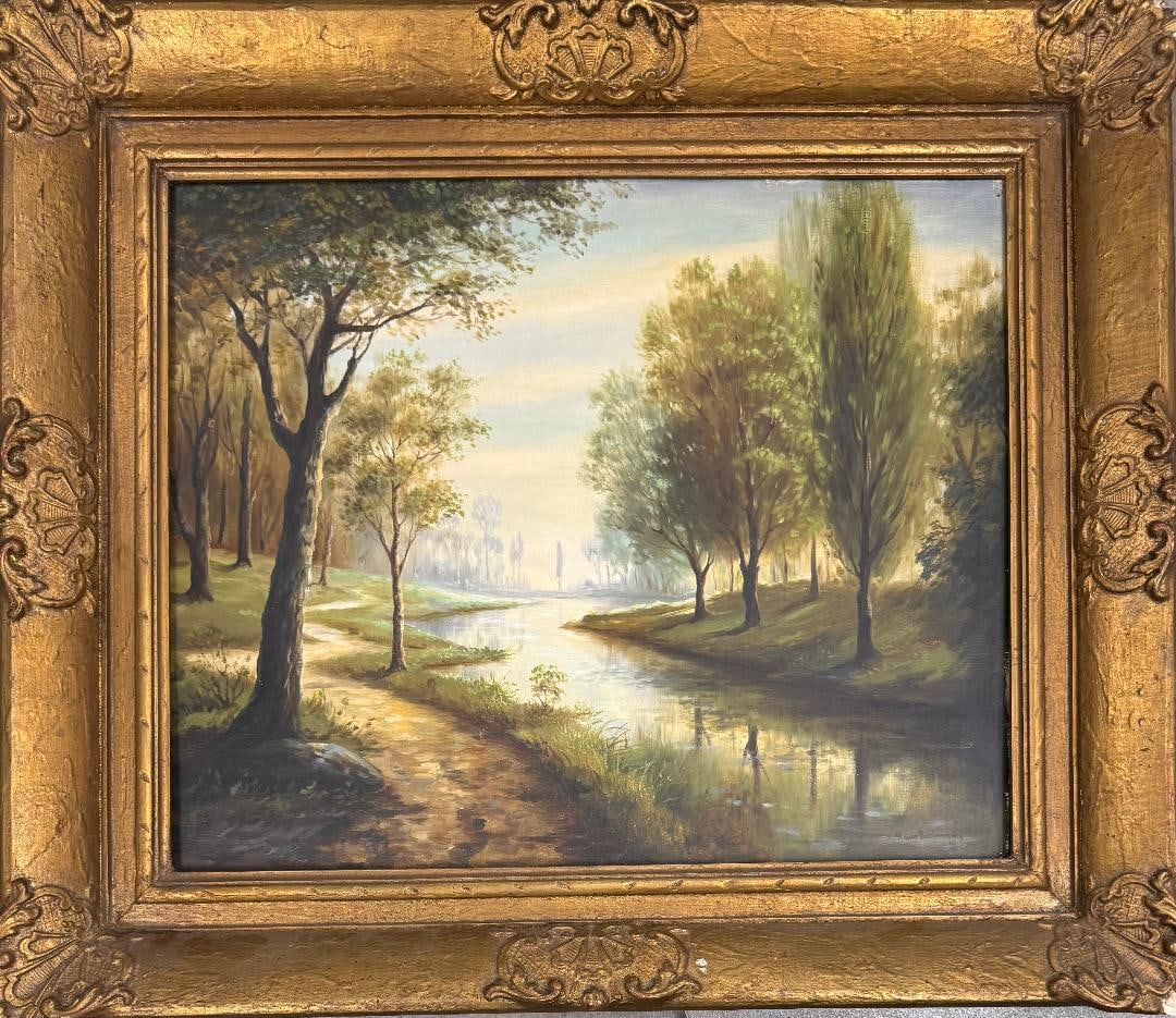 Hans Bachmann Oil on Canvas Art: 20" x 14" Swiss: No COA - Shipping In - House available -. Hans Bachmann was a Swiss painter best known for his alpine landscapes and village scenes.