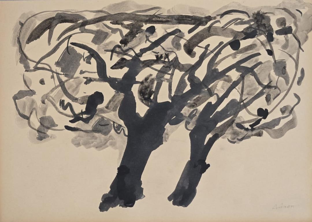 Etel Adnan (Attributed) Ink on Paper Art: 12.5" x 17.5" FrL 20" x 25": No COA - Shipping in - House available. Etel Adnan was a Lebanese-American poet, essayist, and visual artist. In 2003, Adnan was named "arguably the most celebrated and accomplished Arab American auth