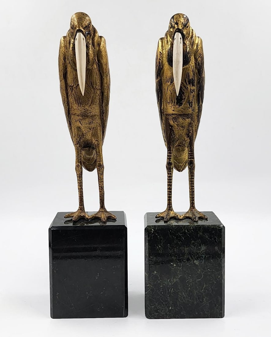 Pair of Art Deco Bookends Marabou Figures H: 9" x D: 2" x W:  2.4" (1 of 7)