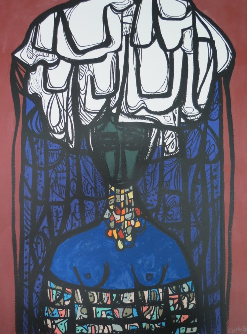Cundo Bermudez "Mujer con Andaribeles" Serigraphy: 30" x 22" w/ COA: Shipping in - House available. Unframed w/ Cerificare of Authenticity. Cundo Bermudez (September 3, 1914 - October 30, 2008), born Secundino (Cundo) Bermudez y Delgado, was a Cuban painter. Born in Ha