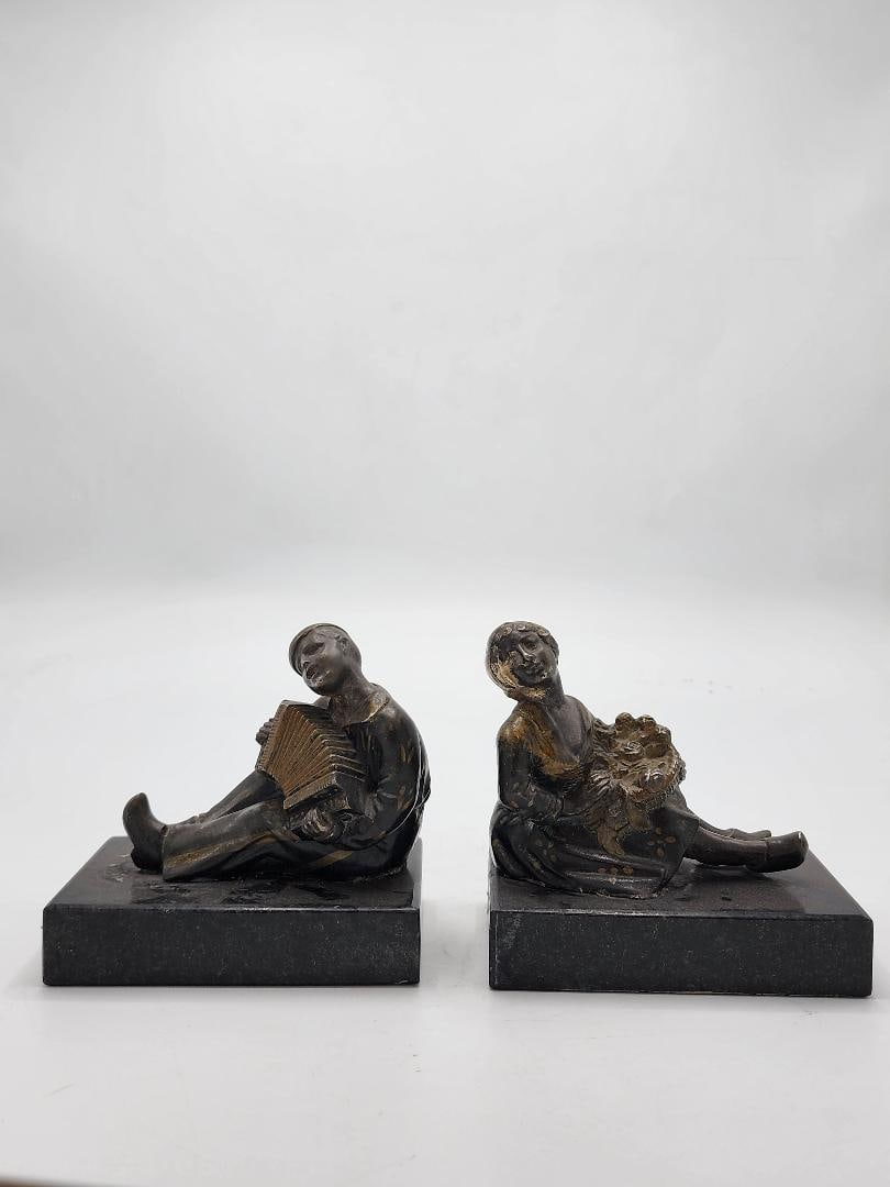 Pair of Antique Metal Bookends H: 5.3" W: 5.3" D: 4": Shipping In - House available -