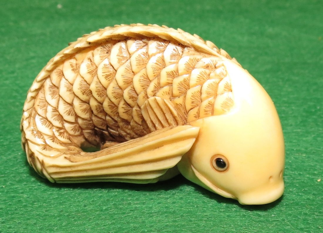 Ivory Netsuke, Fish , signed: Est. Shipping = $10 to U.S