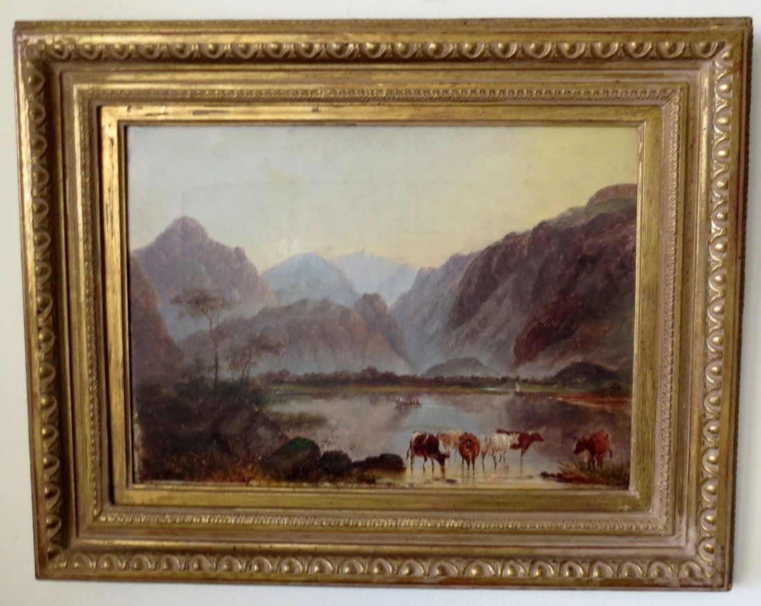 Oil on Canvas, James Burrell Smith 1822-1897: 12 3/4" x 17 3/4". Signed lower left. Small rip in left center. Burrell Smith was a British Landscape painter, he exhibited at Suffolk Street from 1850 1881. Est. Shipping = $ to U.S