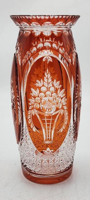 Val Saint Lambert Glass Vase with Flowers H: 12" Belgium (1 of 6)