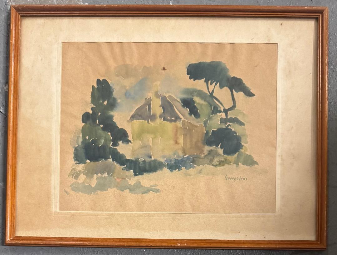 George Benjamin Luks Attributed Watercolor on Paper Art: 9" x 11": Shipping in - House available. Frame: 12.5" x 16" No COA - George Benjamin Luks (American, 1867-1933). Painted in style of the American early 20th Century Ashcan School, of which the artist, who was c