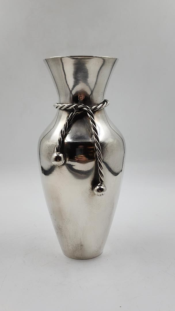 Maria Pergay Art Deco Silverplated  Vase H: 7" Diam: 2.3" France (1 of 4)