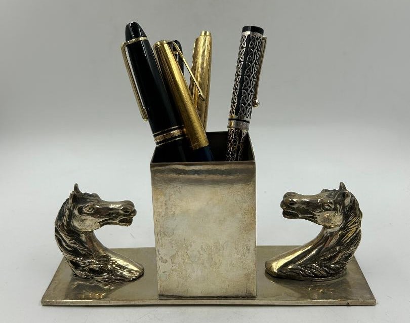 Hermes Paris Art Deco Silverplated Pencil Stand w/ Horses H: 3.2" x W: 7.2"France: Shipping in - House available. Pens no Included