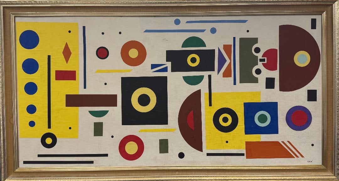 Lolo Soldevilla (Attributed) Collage on Board Art: 24" x 48" Fr: 27" x 51" Cuba: NO COA - Shipping In - House available. Born in Cuba in 1901, Lolo Soldevilla is considered a seminal figure in Concrete Cuban art. Soldevilla began painting in 1948, and in 1949 traveled to Paris whe