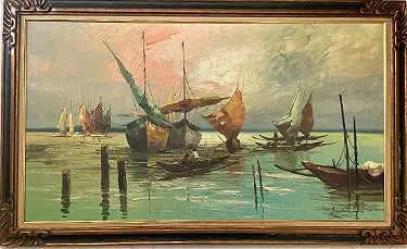 Cesar Buenaventura y Espinosa (Attributed) Oil on Canvas Art: 24"x 43" Philippines (1 of 3)
