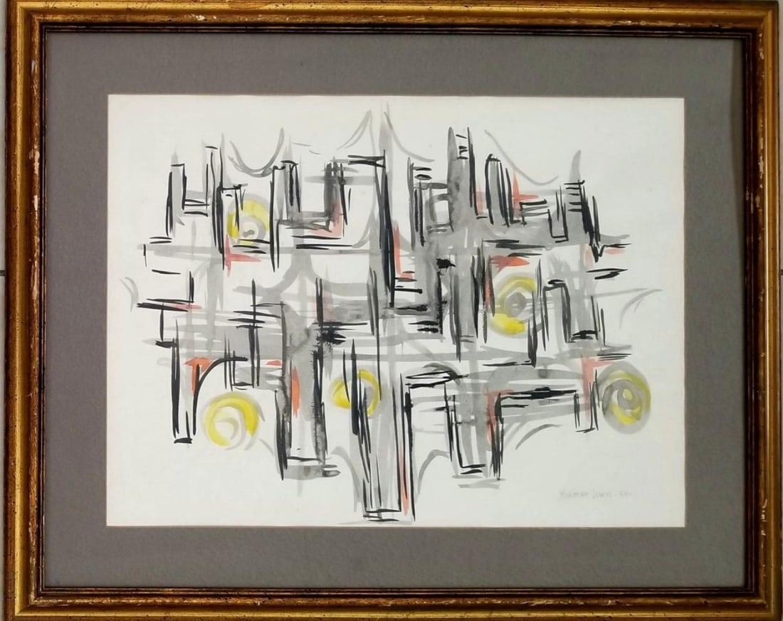 Norman Lewis 1953 (Attributed) Mixed Media on Paper Art: 29" x 23": Shipping in - House available. No COA - Norman Wilfred Lewis (July 23, 1909 - August 27, 1979) was an American painter, scholar, and teacher. Lewis, who was African-American and of Bermudian descent,