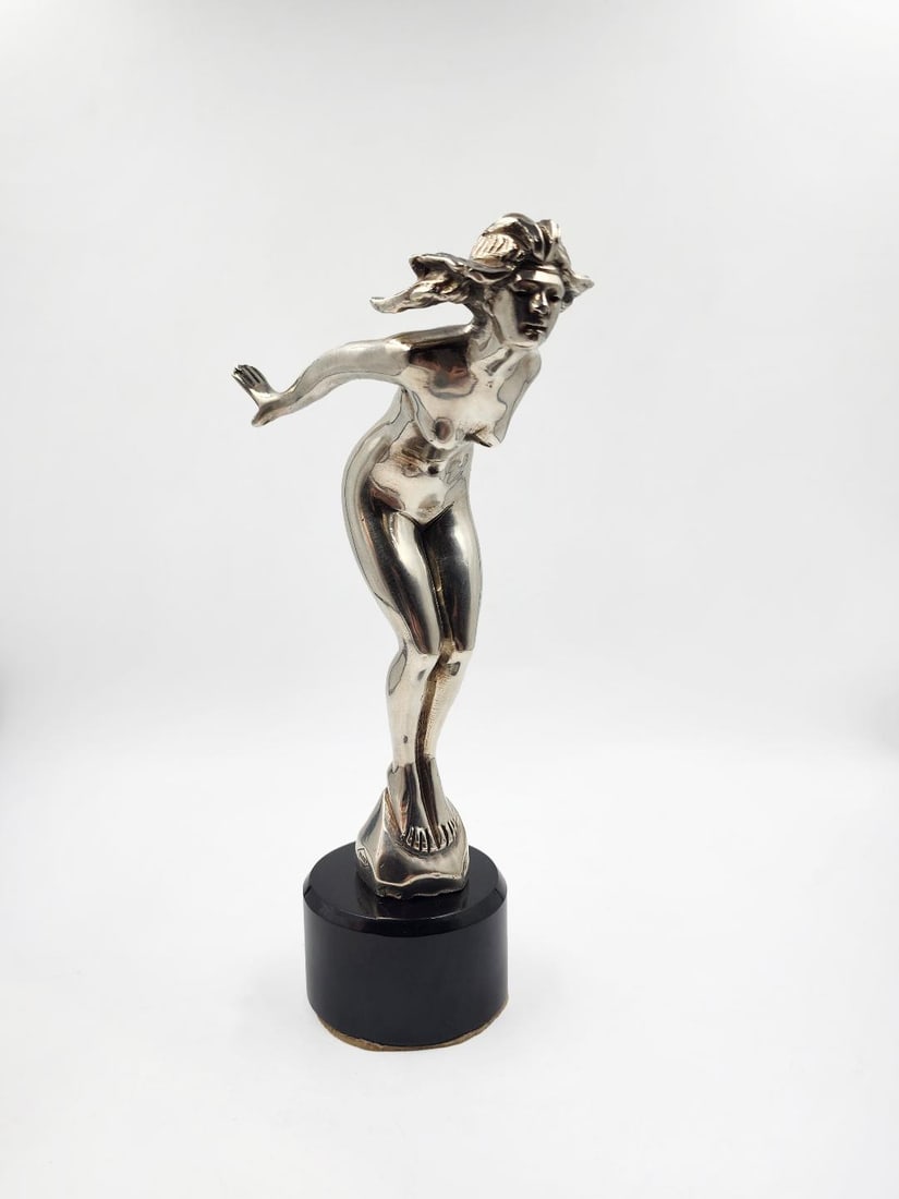 Antique Silverplated Art Deco Car Mascot H: 8" (1 of 6)