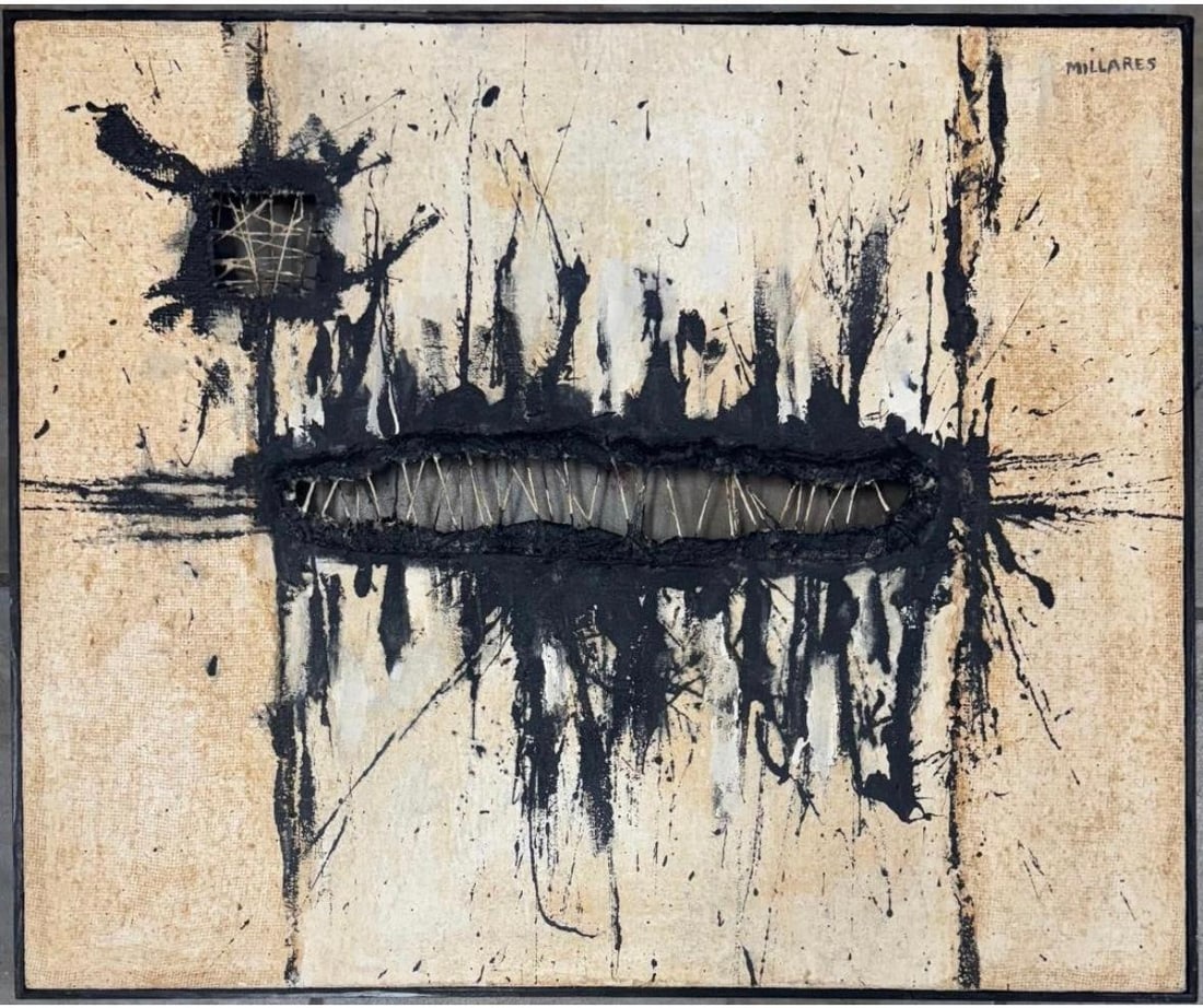 Manolo Mijares (Attributed) Mixed Media Collage on Canvas Art: 25" x 30" (1 of 13)