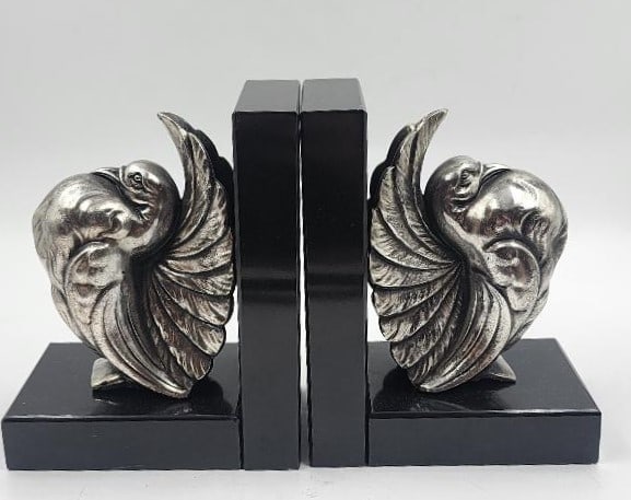 Pair of Art Deco Bookends w/ Marble "Pigeons" 5" x 4" x 2": Shipping In - House available