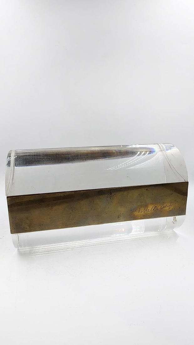 Gabriella Crespi Lucite Signed Box 1970s 4" x 8" x 3.8": Shipping in - House available Gabriella Crespi (17 February 1922 – 14 February 2017, was an Italian artist-designer whose work spanned furniture design, jewelry and sculpture.Transforming objects by