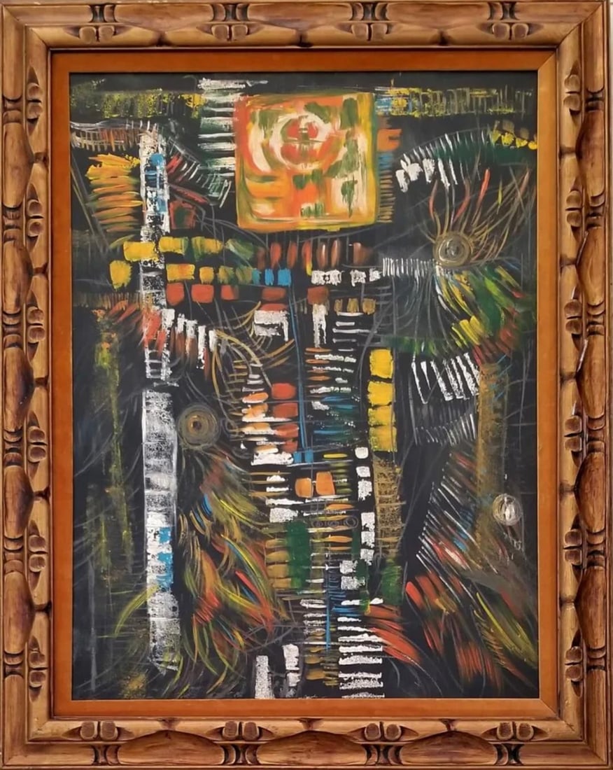 Massoud Arabshahi 1992 (Attibuted) Acrylic on Canvas Art: 40" x 30": No COA - Shipping In - House available - Massoud Arabshahi, was an Iranian painter, and bas-relief sculptor. He was a leading member of the Saqqakhaneh movement, and was known for his conceptual artwo