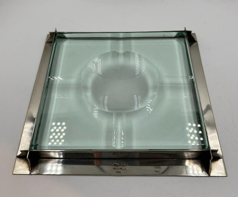 Maison Desny Art Deco Bronze & Crystal Ashtray 8" x 8" France (1 of 5)