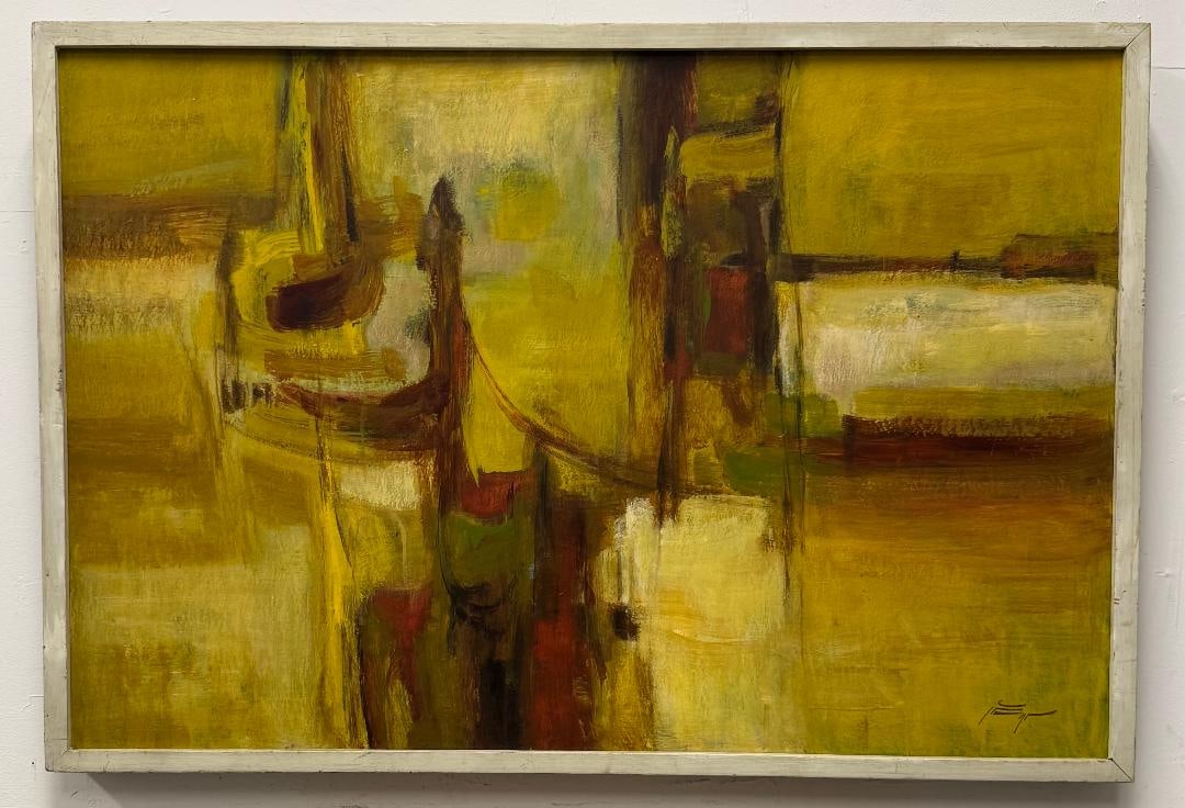 Sohrab Sepehri (Attributed) Oil on Board Art: 24" x 36" (Iranian Artist): Shipping in - House Available - No COA - Sohrab Sepehri, was an Iranian poet and painter, considered to be one of the five most famous Iranian poets who have practiced modern poetry alongside Nima You