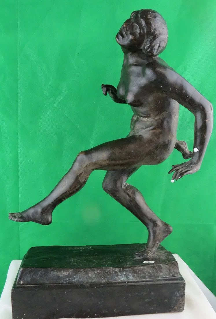 C. Rivalta Art Deco Bronze Sculpture of Dancer Marble Base 14" x 14" x 7": Shipping in - House available