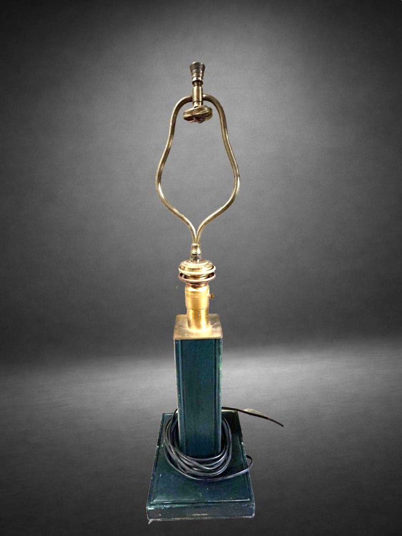 Hermes Paris Art Deco Leather Lamp Base Total H: 27" W: 7" D: 7" France (1 of 4)