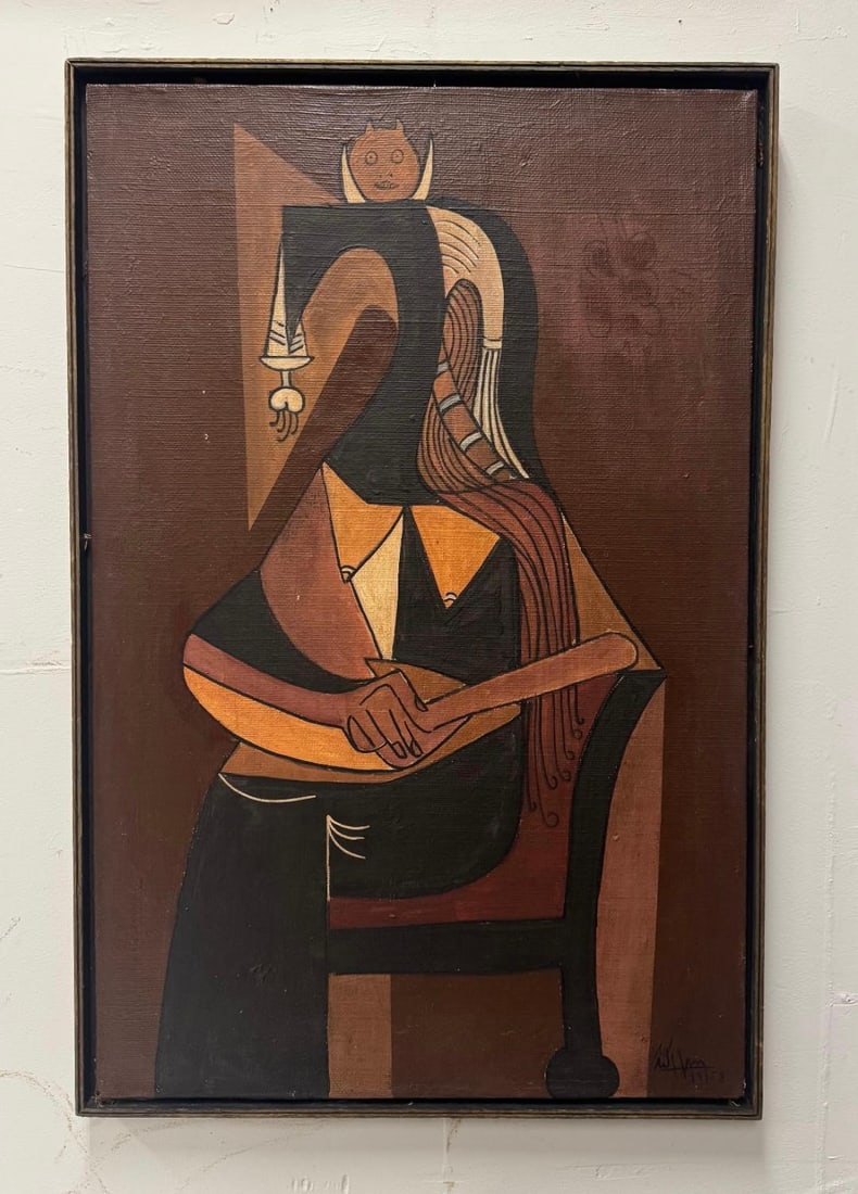 Wifredo Lam (Attributed) Oil on Canvas Art: 34" x 22" Fr: 35.5" x 23.5" (1 of 3)