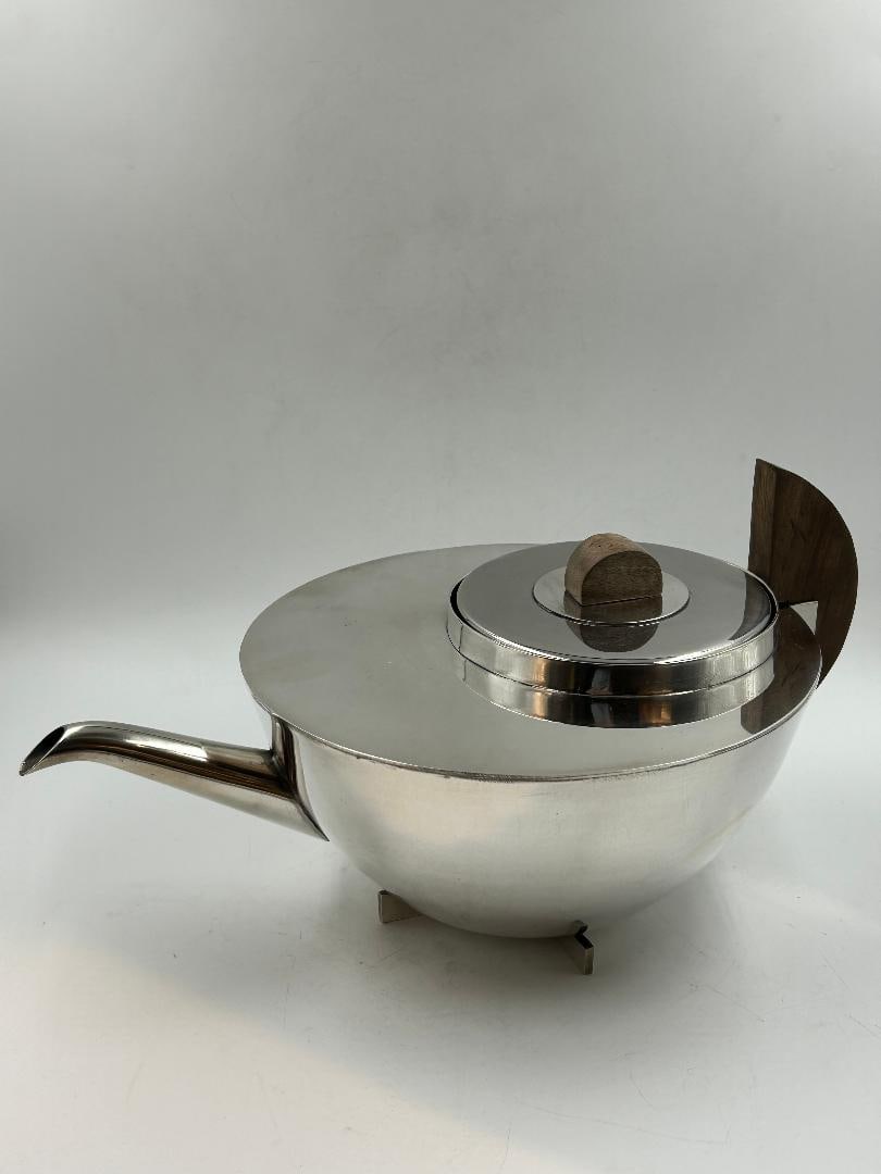 Bauhaus Art Deco Silverplated Kettle H: 6" W: 10.5" D: 7.3" (1 of 6)