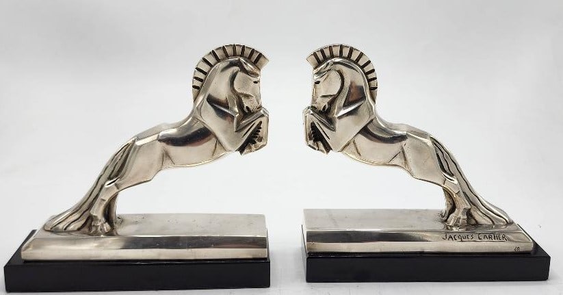 Jacques Cartier Pair Art Deco Bookends Horses (1930s) 7" x 7" x 3" (1 of 5)