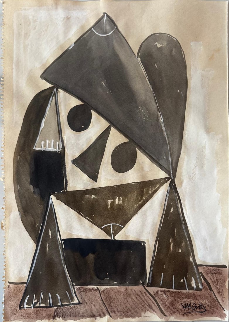 Manuel Angeles Ortiz (Attributed) Mixed Media on Paper Art: 11" x 14" (1 of 2)