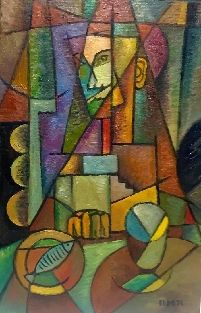 Diego M Rivera (Attributed) Oil on Wood Cubist Style 12" x 8" Unframed (1 of 4)