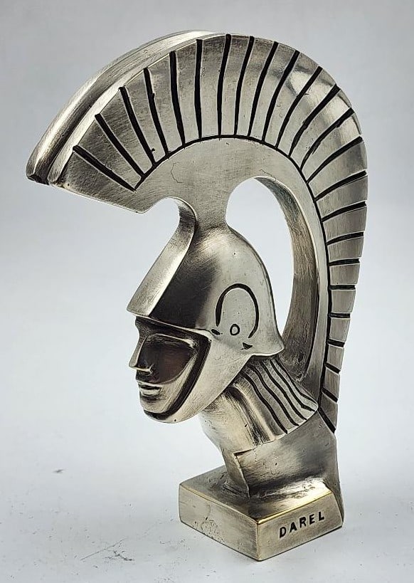 Car Mascot Bronze Spartan Figure "Darel" H: 5" W: 4" D: 1.3": Shipping in - House available