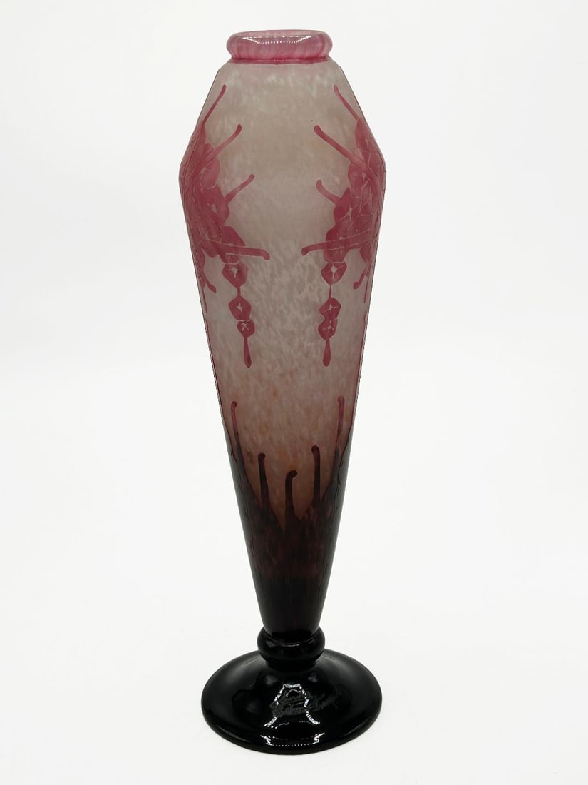 Le Verre Francais Art Deco Cameo Glass Vase H: 14.5" D: 3.7" France (1 of 6)