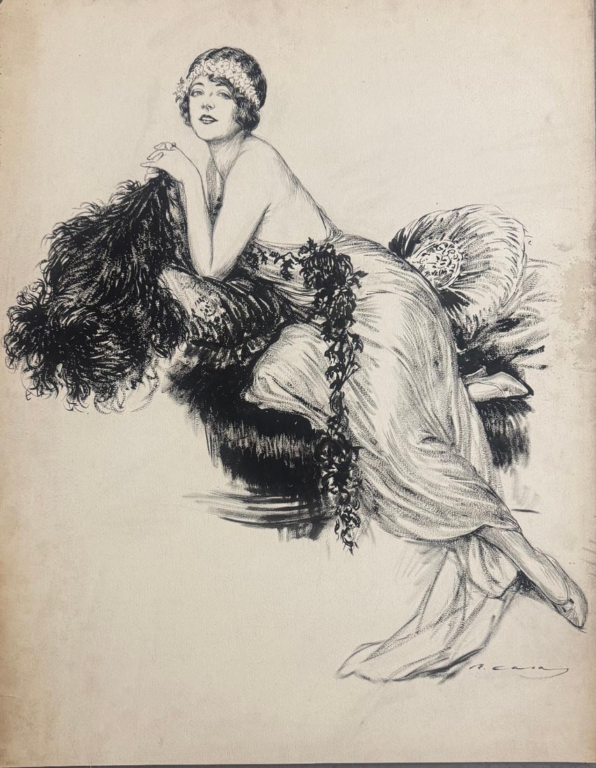 Ramon Casas Carbo (Attributed) Ink on Paper Art: 27.5 x 21.5 (1 of 4)