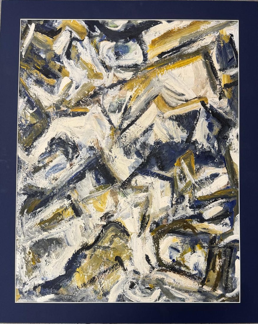 In the Manner of Jean Michel Basquiat Oil on Paper Art: 20" x 22" (1 of 4)