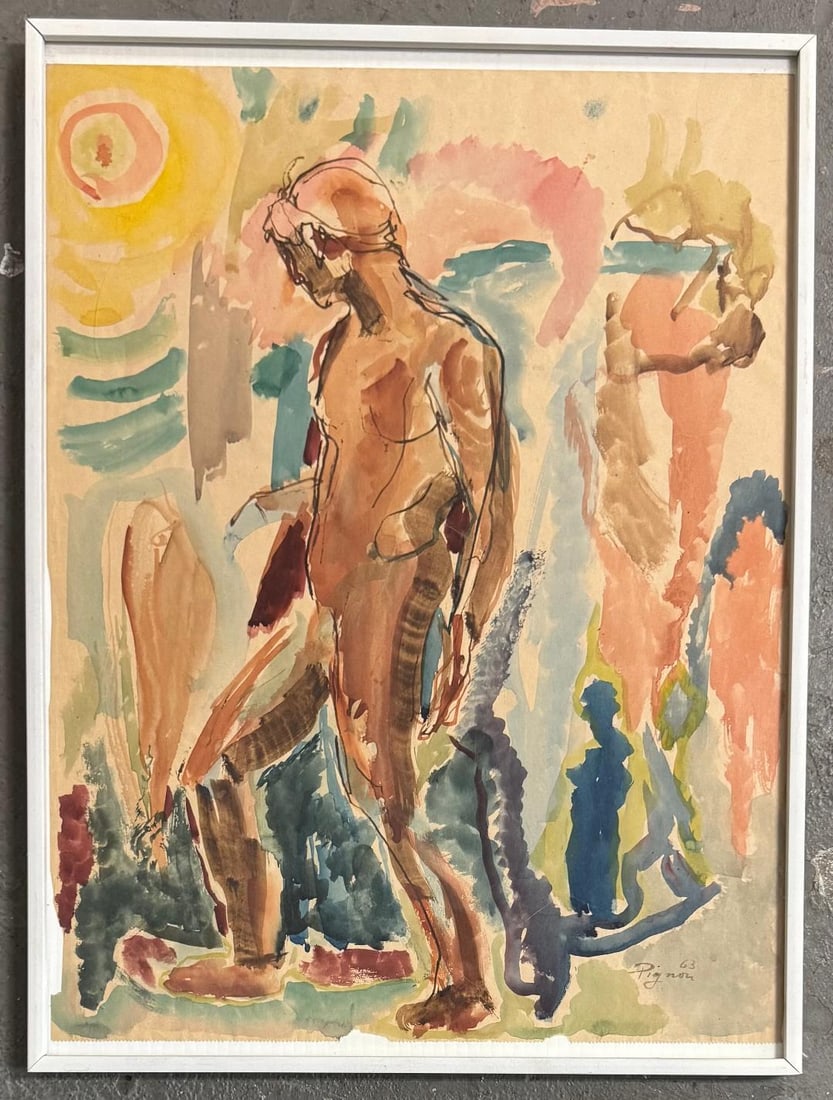 Edouard Pignon (Attributed) Gouache on Paper Art: 19" x 14.5" No COA (1 of 2)