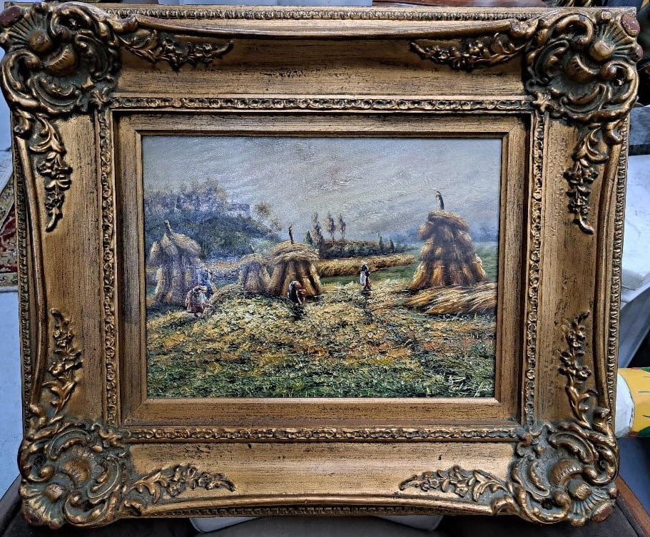 European Signed Oil on Canvas Art: 16" x 12" Frame: 26" x 22" (1 of 5)