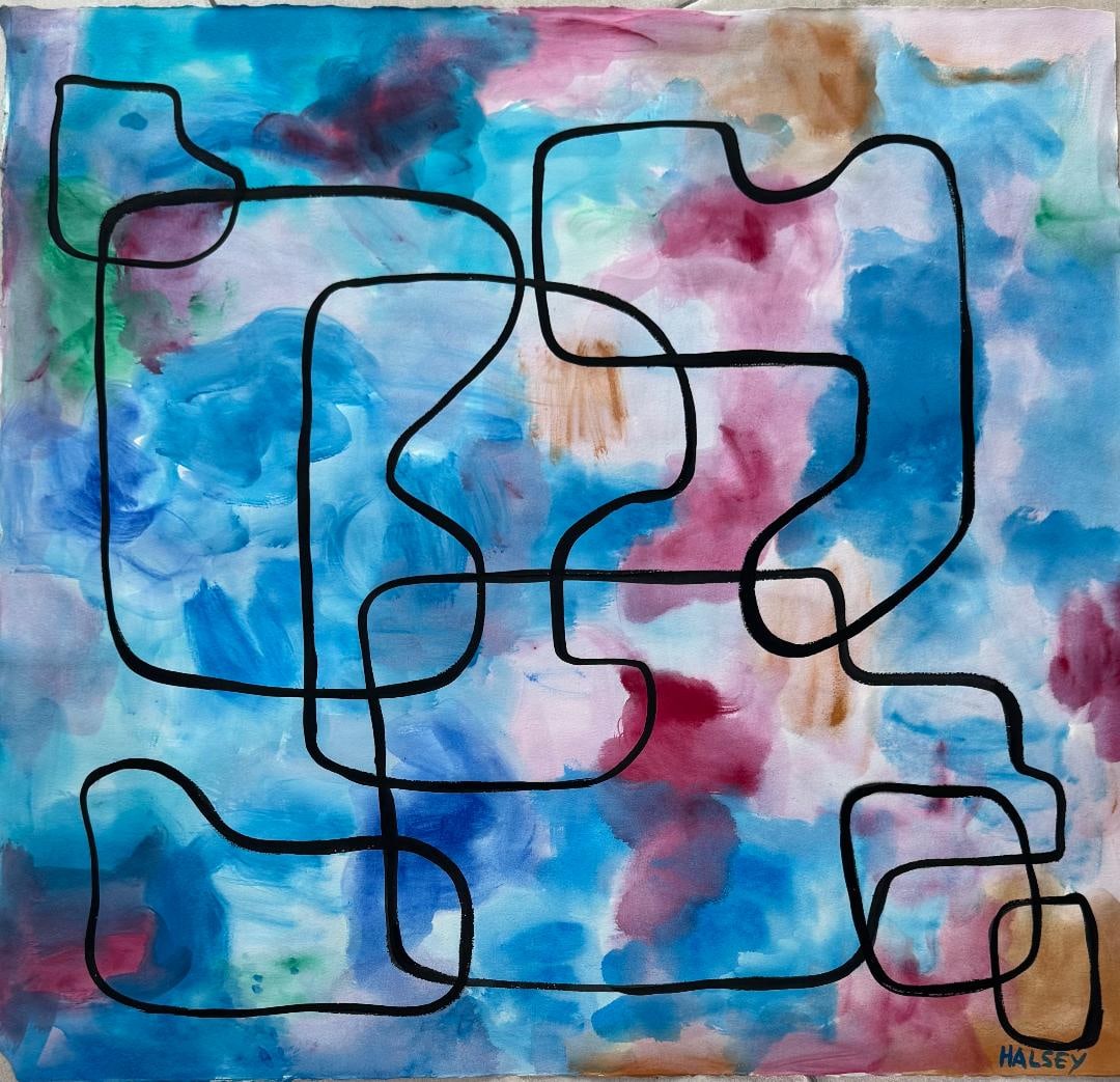 Abstract Painting Mixed Media on Paper Signed Halsey No COA (1 of 2)