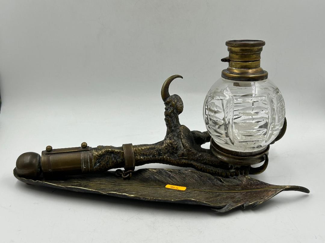 Vienna Bronze and Crystal Inkwell H: 5.5" L: 11" D: 5.5" Austria (1 of 4)