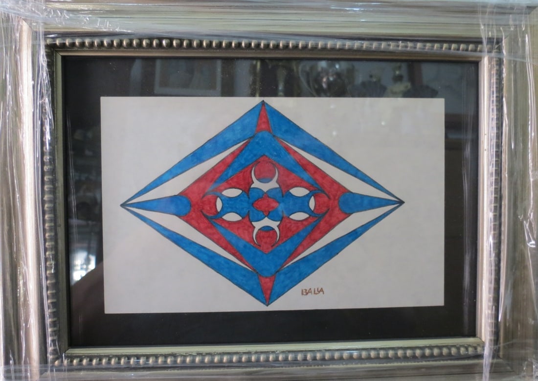 Giacomo Balla (Attributed) Gouache on Paper Art: 8" x 5" Fr: 12" x 9" No COA (1 of 3)