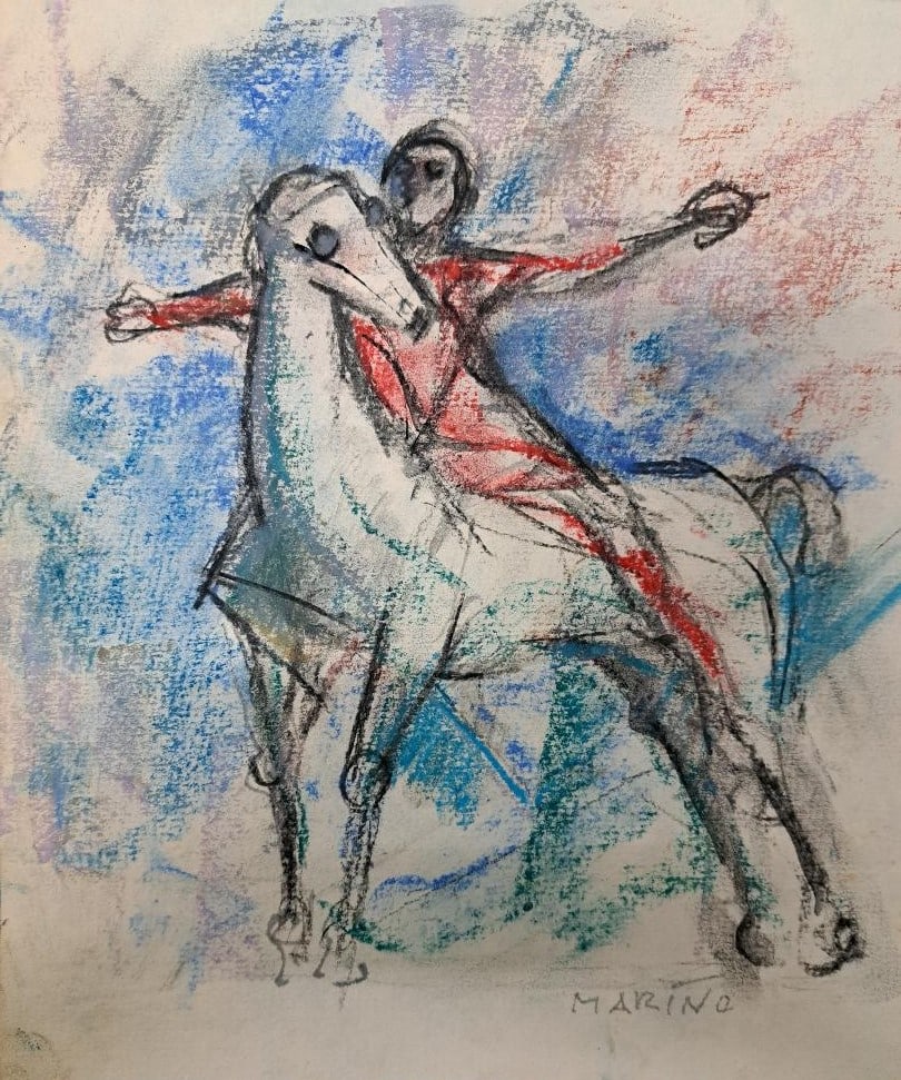 Marino Marini (Attributed) Watercolor on Paper 11" x 10" Unframed: No COA - Shipping in-House available . Marino Marini was an Italian sculptor and educator. He attended the Accademia di Belle Arti in Florence in 1917.