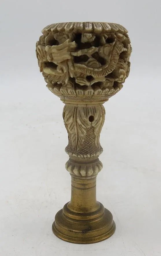 Antique European Hand Carved & Bronze Seal H: 3": Shipping in - House available - No International Shipping for this Item